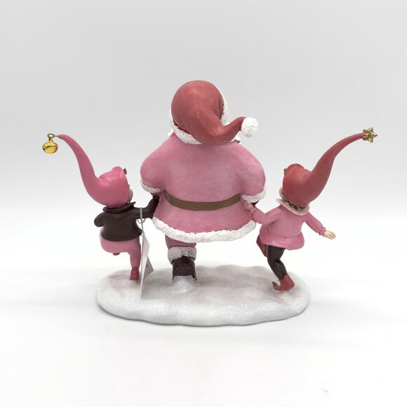 December Diamonds Retro Pink Dancing Santa Claus With Elves Christmas Figure NEW - Picture 4 of 11